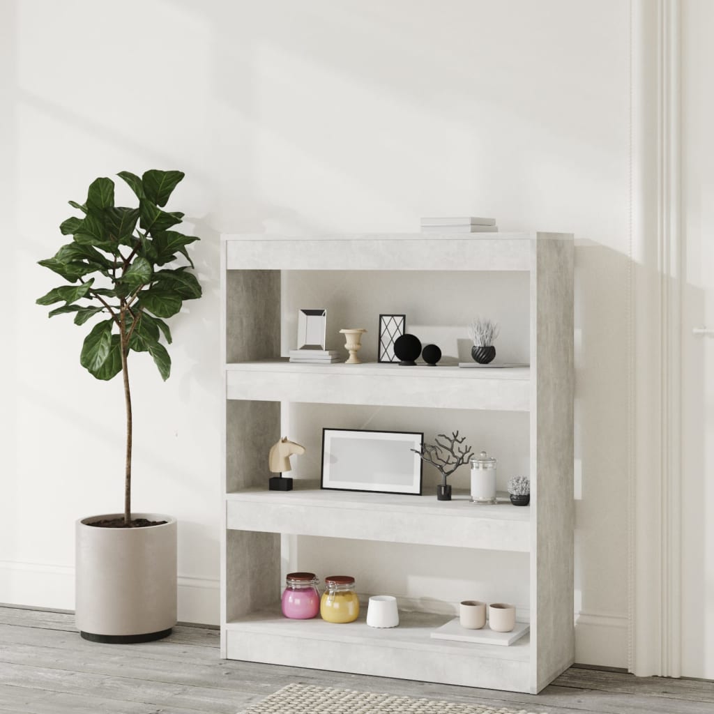 Bibliothèque/séparateur de pièce gris béton 80x30x103 cm matériau bois
