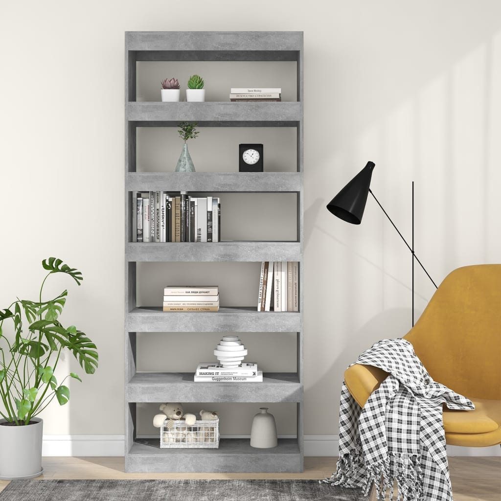 Bibliothèque/séparateur de pièce gris béton 80x30x198 cm en bois