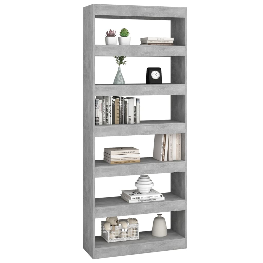 Bibliothèque/séparateur de pièce gris béton 80x30x198 cm en bois
