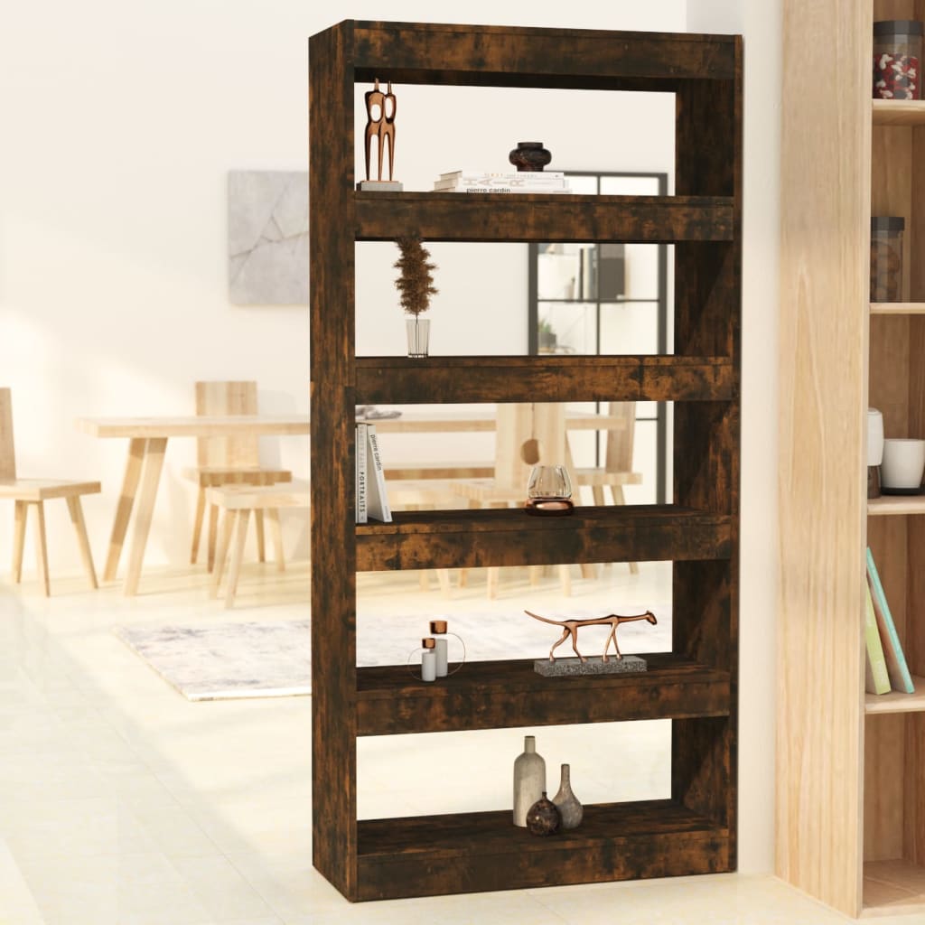 Bookcase/room divider smoked oak 80x30x166 cm wood material