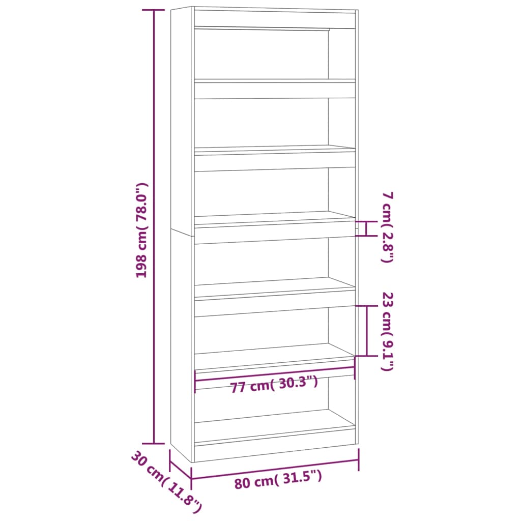 Bookcase/room divider smoked oak 80x30x198 cm wood material