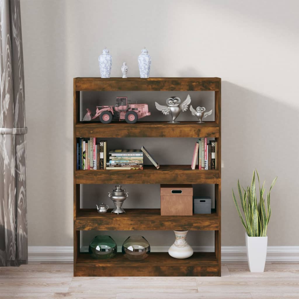Bibliothèque/séparateur de pièce chêne fumé 100×30×135 cm