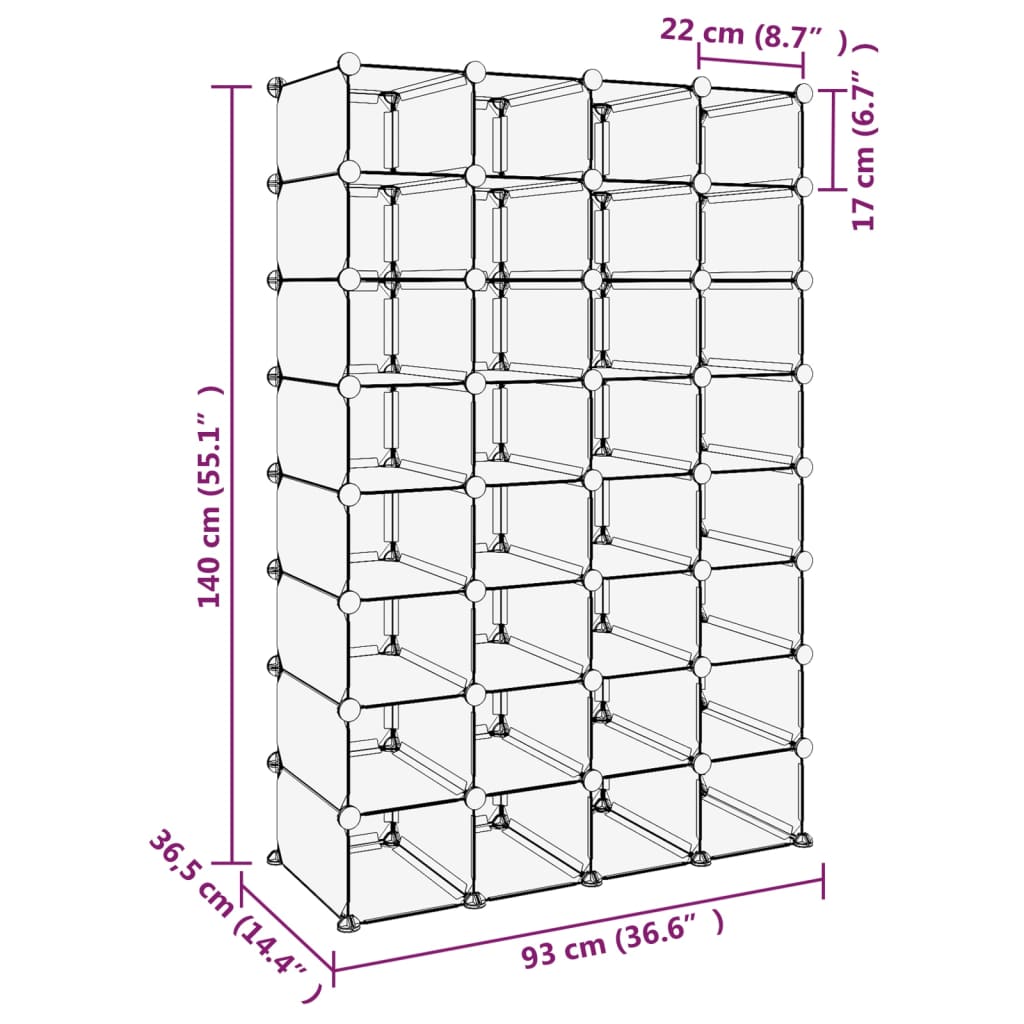 Shoe rack transparent 93x36.5x140 cm PP