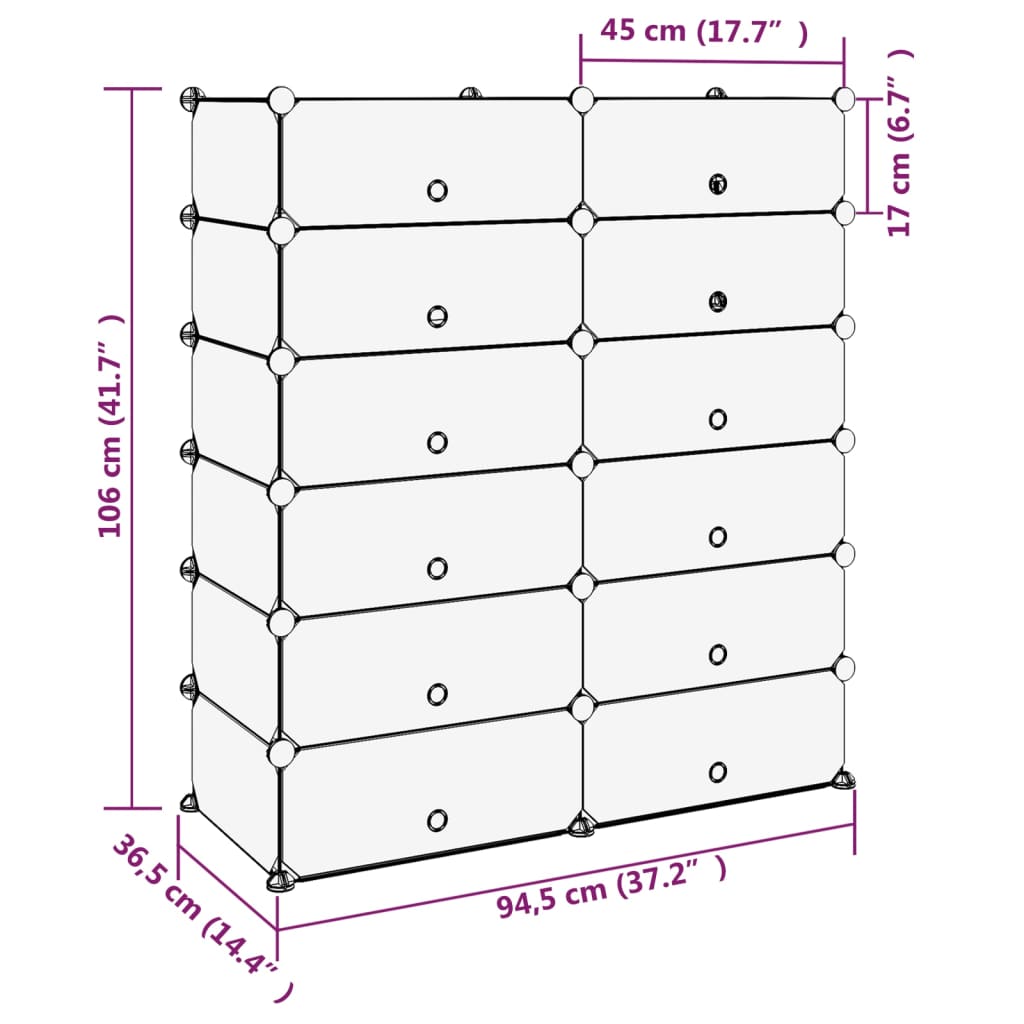 Shoe rack transparent 94.5x36.5x106 cm PP