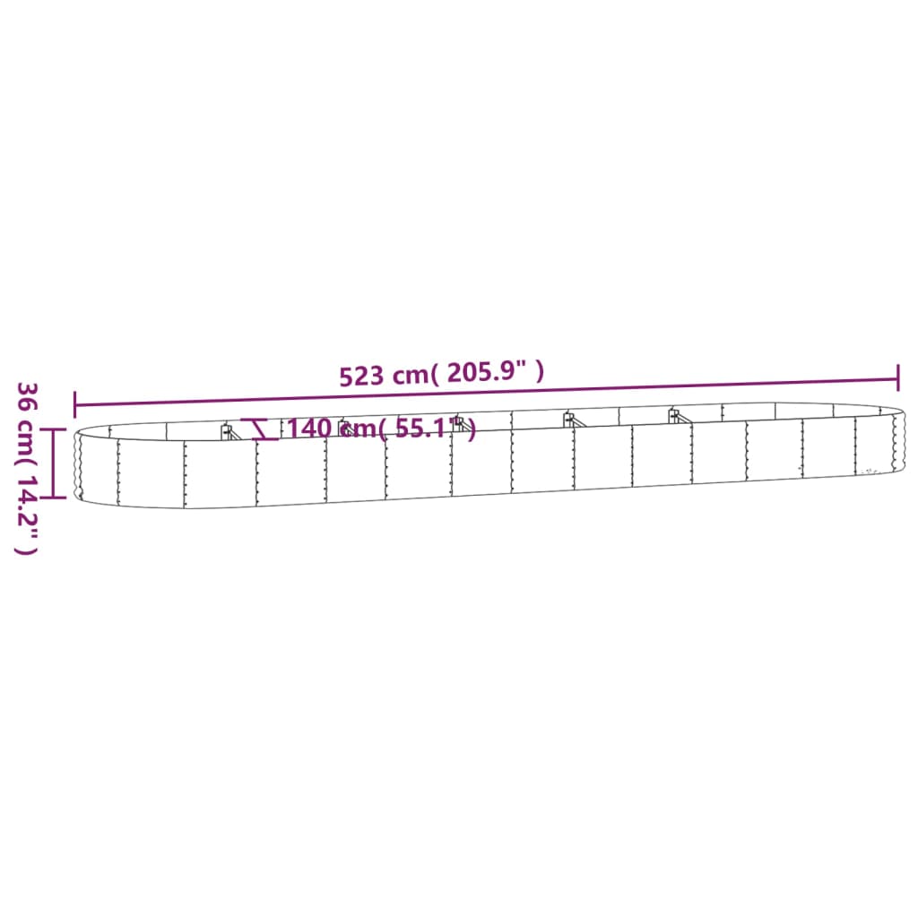 Hochbeet Verzinkter Stahl 523x140x36 cm Silbern