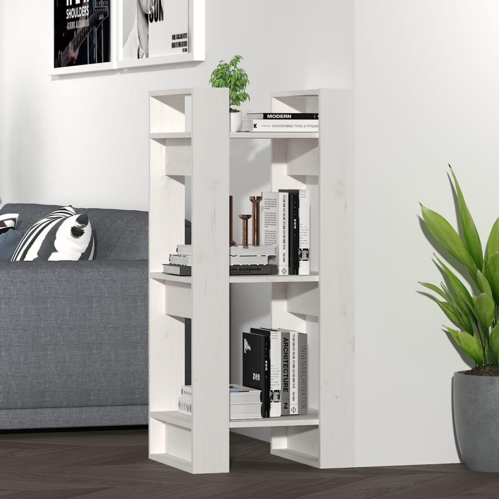 Bookcase/room divider white 41x35x91 cm solid pine wood