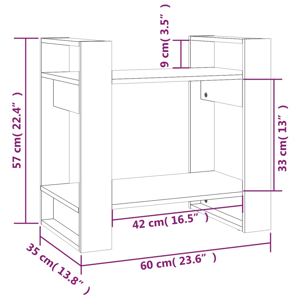 Bookcase/room divider white 60x35x57 cm solid pine wood