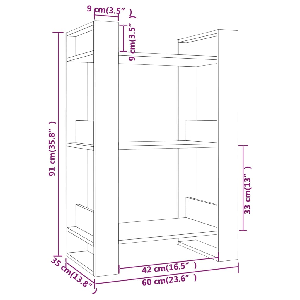 Bibliothèque/séparateur de pièce blanc 60x35x91 cm bois de pin massif