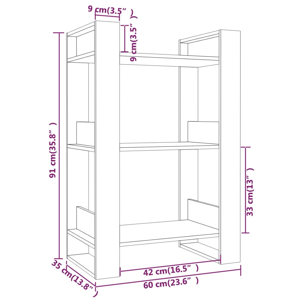 Bibliothèque/séparateur de pièce gris 60x35x91 cm bois de pin massif