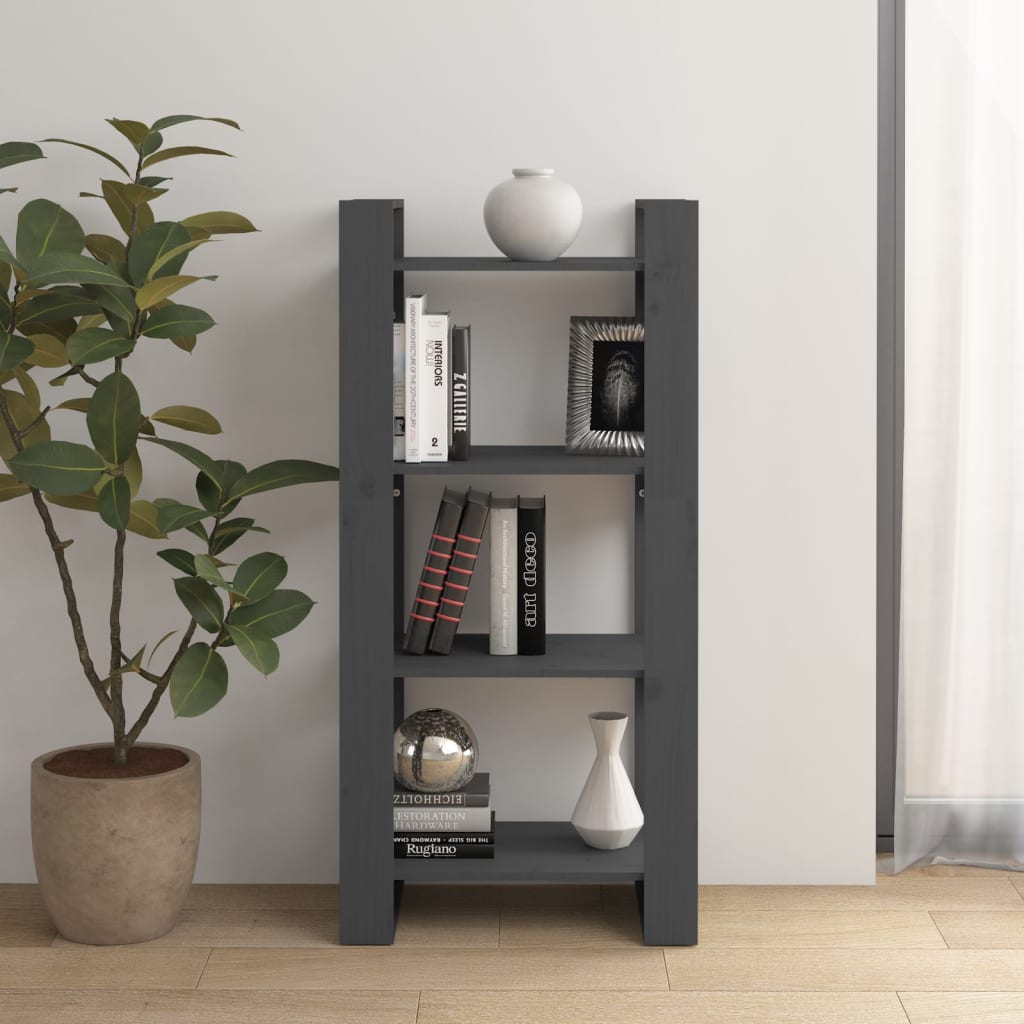 Bibliothèque/séparateur de pièce gris 60x35x125 cm bois massif