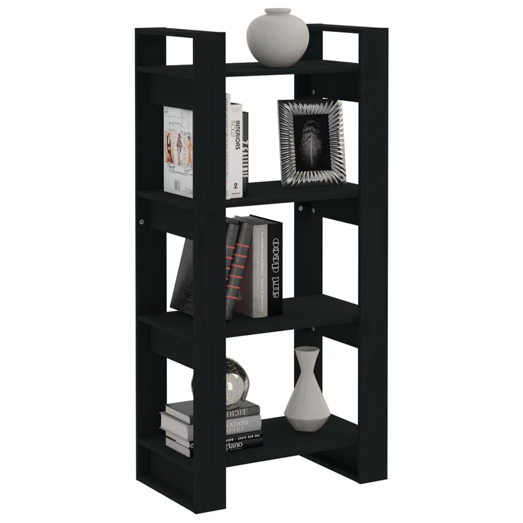 Bibliothèque/séparateur de pièce noir 60x35x125 cm bois massif