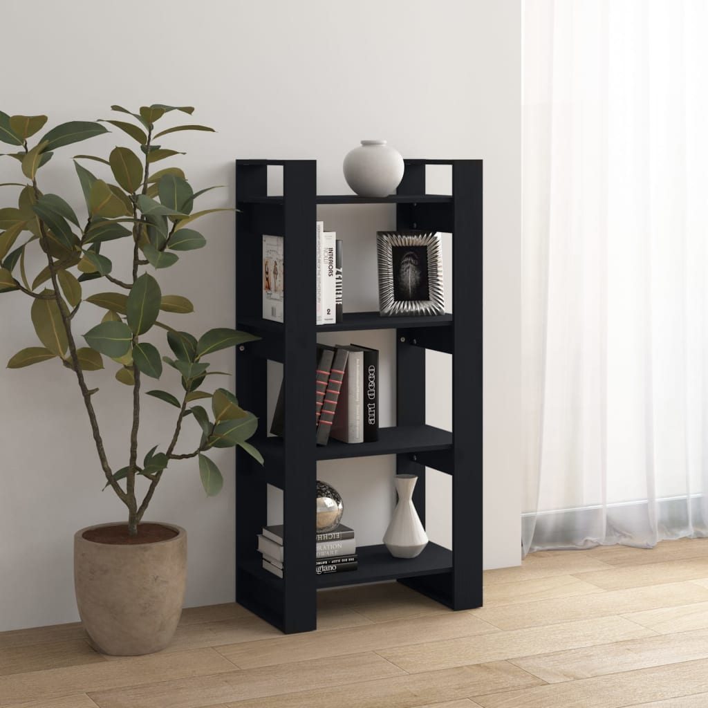 Bibliothèque/séparateur de pièce noir 60x35x125 cm bois massif