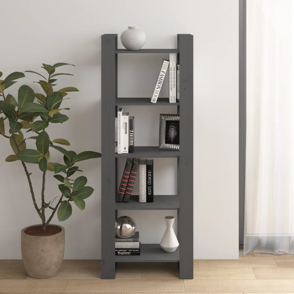 Bibliothèque/séparateur de pièce gris 60x35x160 cm bois massif
