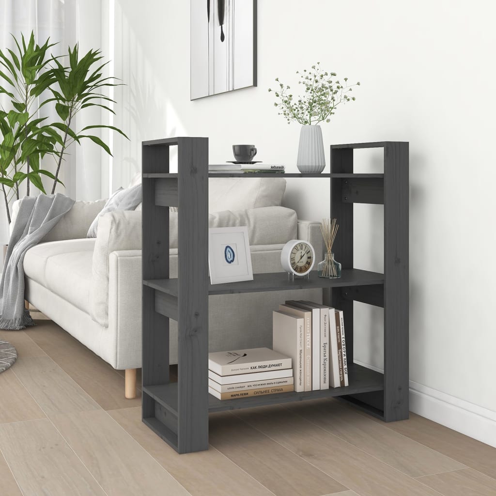 Bibliothèque/séparateur de pièce gris 80x35x91 cm bois de pin massif