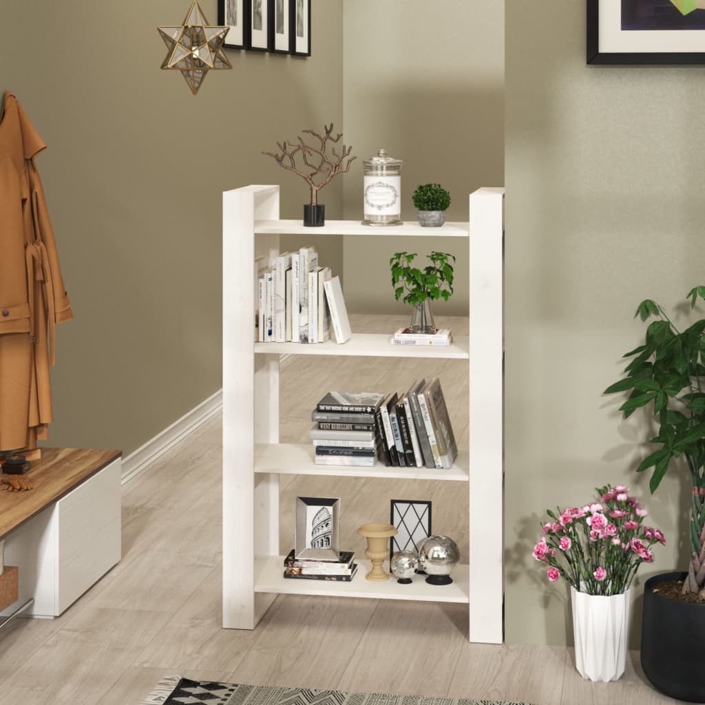 Bookcase/room divider white 80x25x125 cm solid pine wood