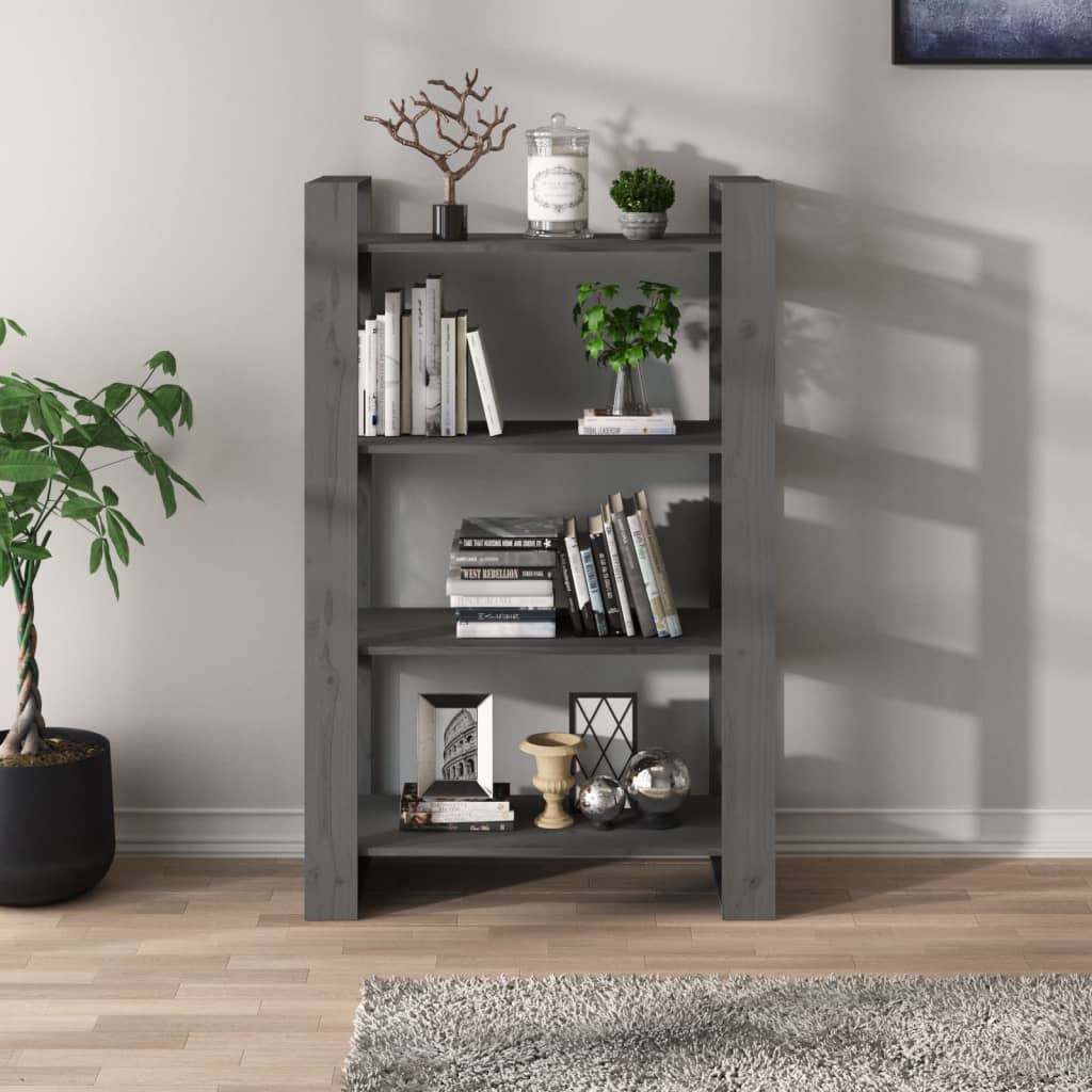 Bibliothèque/séparateur de pièce gris 80x35x125 cm bois de pin massif