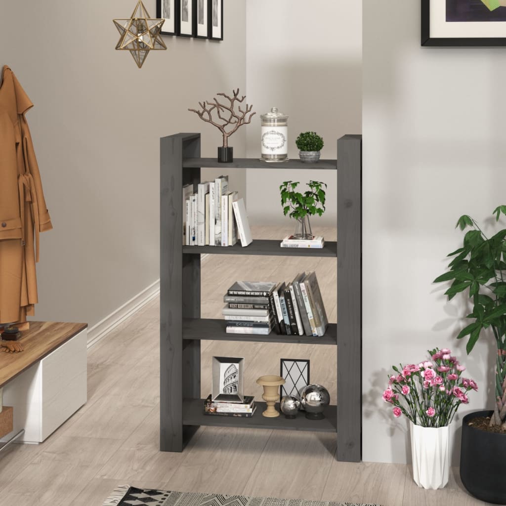 Bibliothèque/séparateur de pièce gris 80x35x125 cm bois de pin massif
