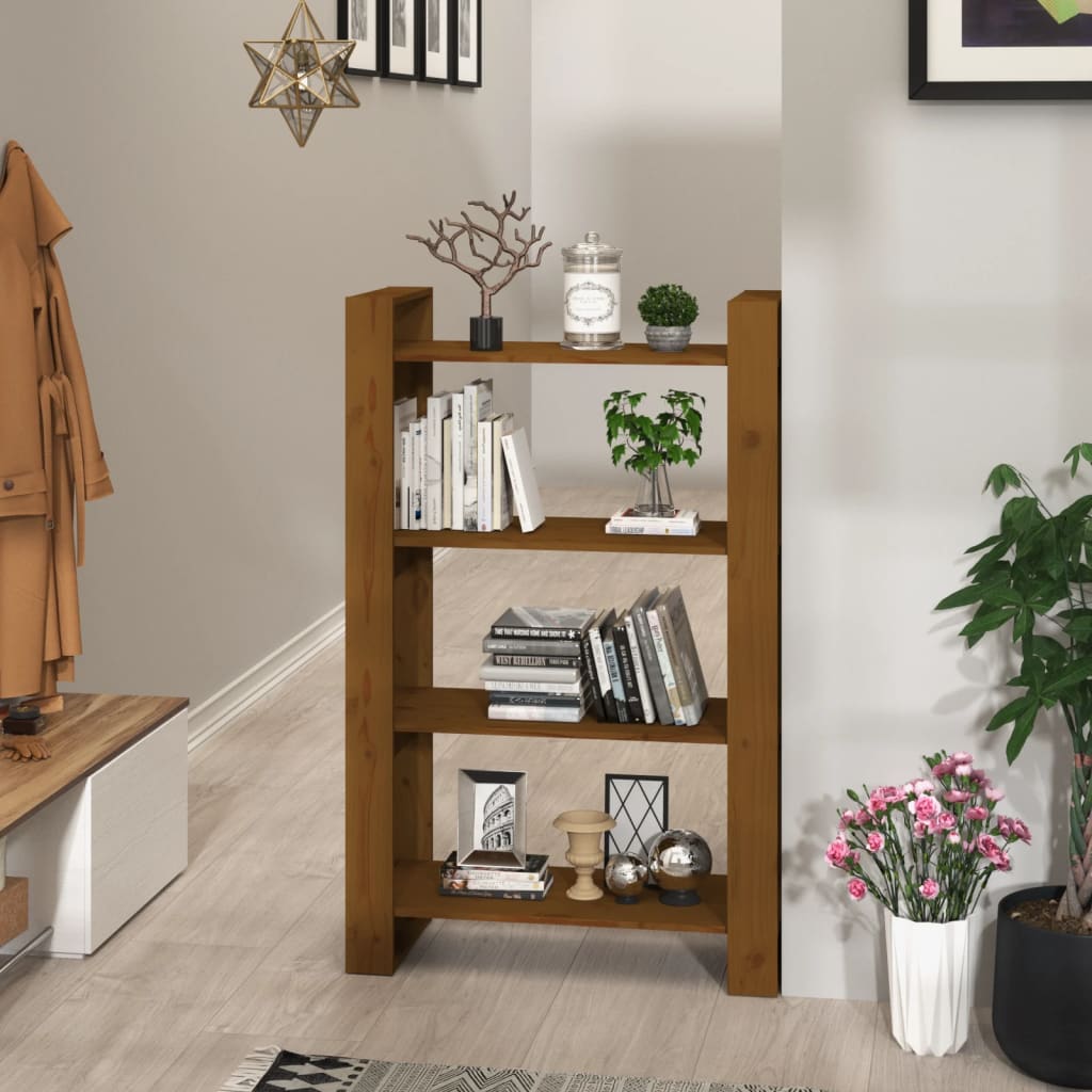 Bookcase/room divider honey brown 80x35x125cm solid pine wood