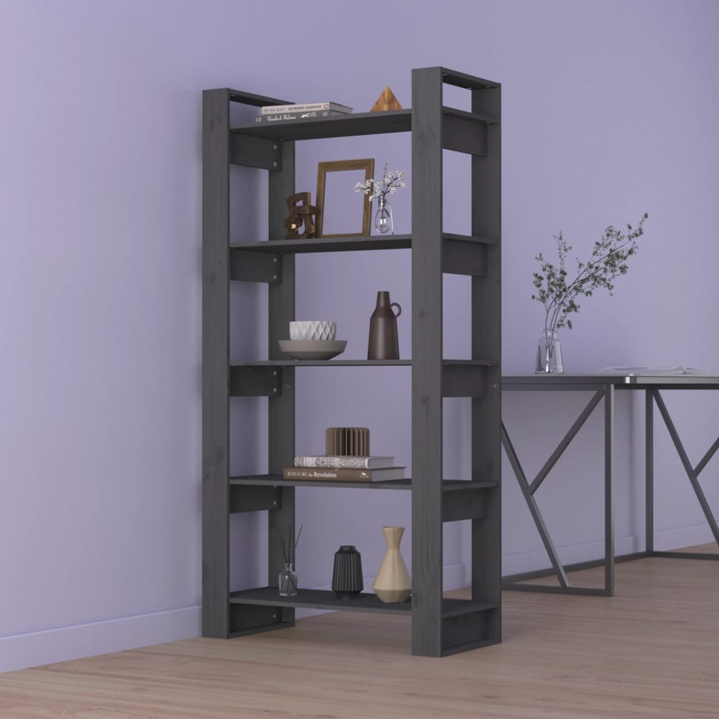 Bibliothèque/séparateur de pièce gris 80x35x160 cm bois massif