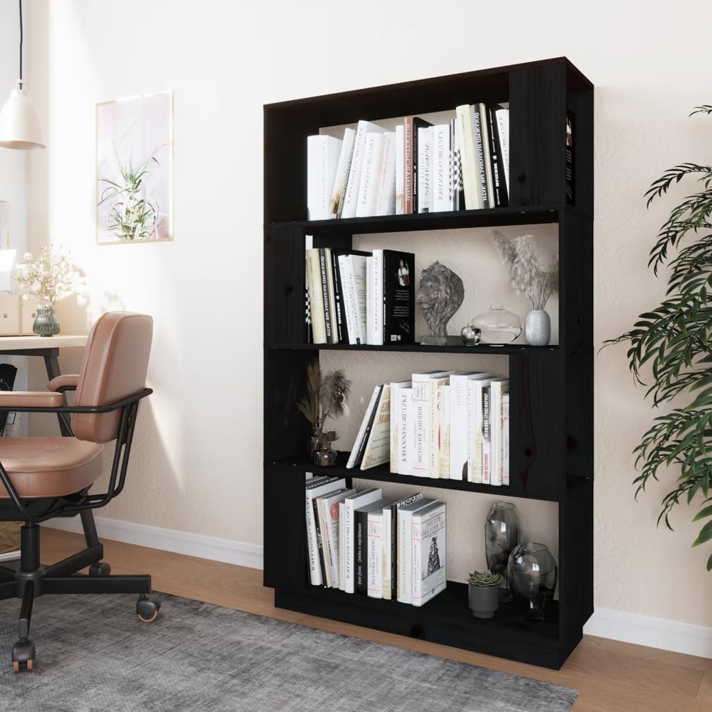 Bookcase/room divider black 80x25x132 cm solid pine wood