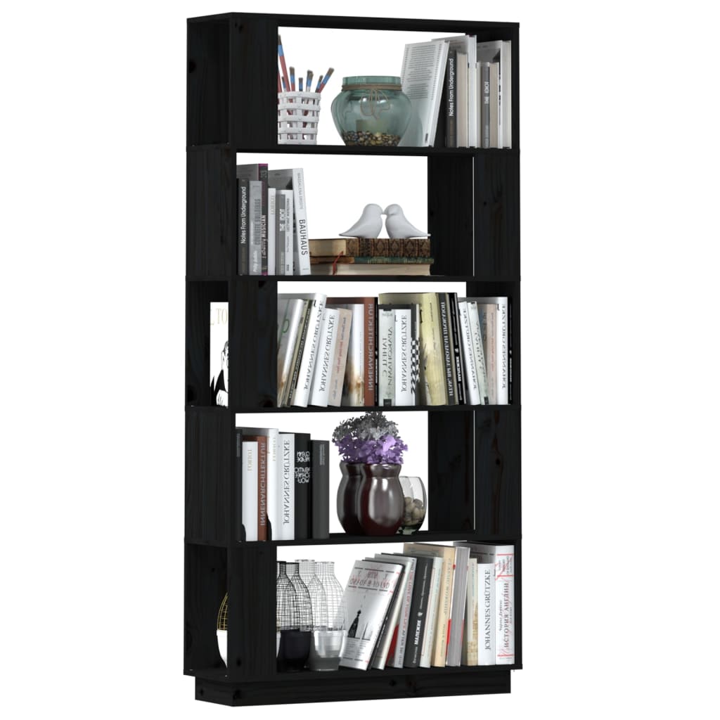 Bookcase/room divider black 80x25x163.5 cm solid pine wood