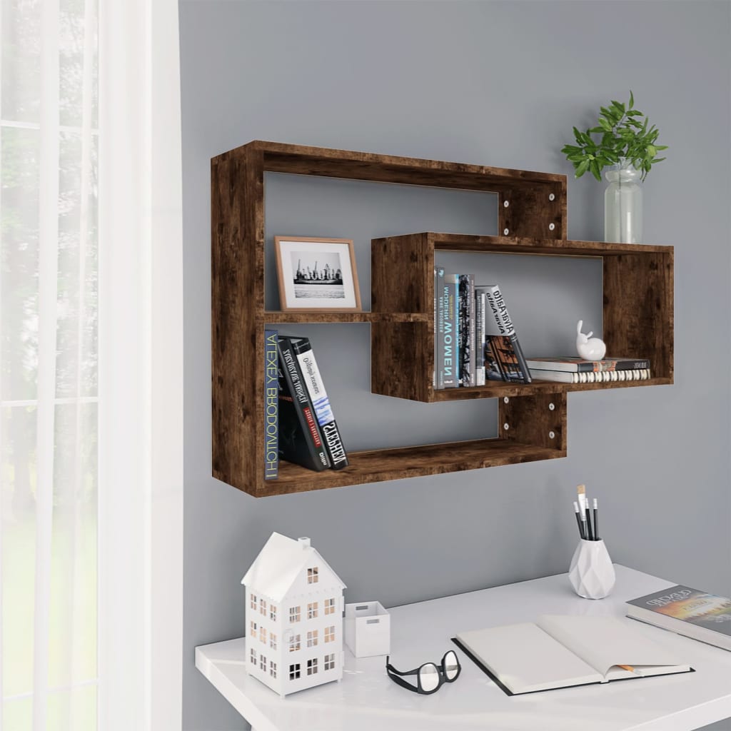 Etagère murale chêne fumé 104x20x58,5 cm matière bois