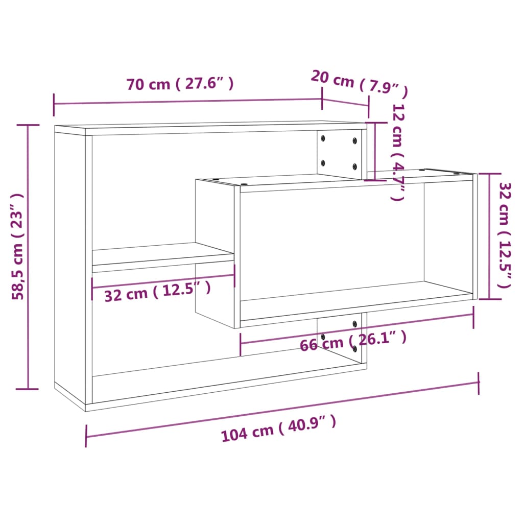 Etagère murale aspect chêne marron 104x20x58,5 cm matériau bois