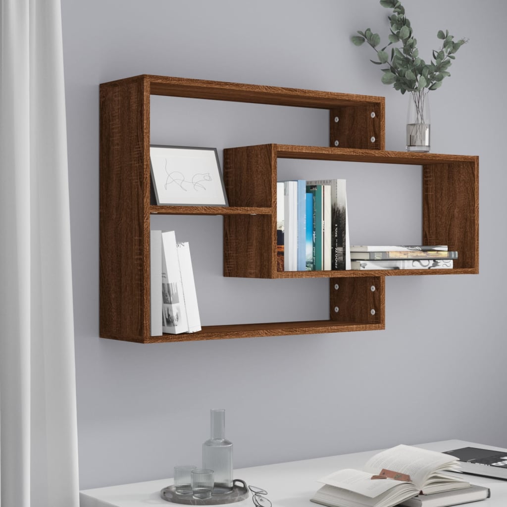 Etagère murale aspect chêne marron 104x20x58,5 cm matériau bois