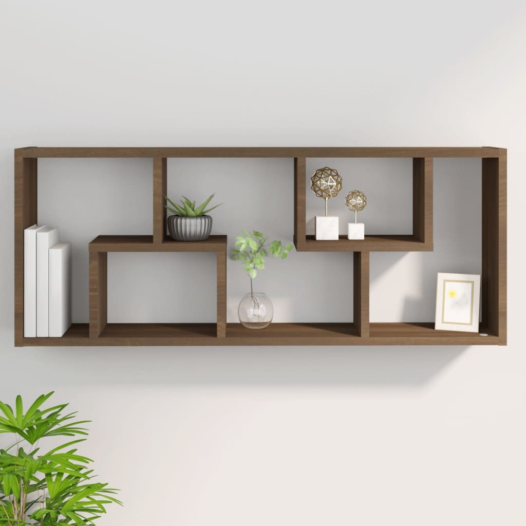 Étagère murale aspect chêne marron 36x16x90 cm en bois