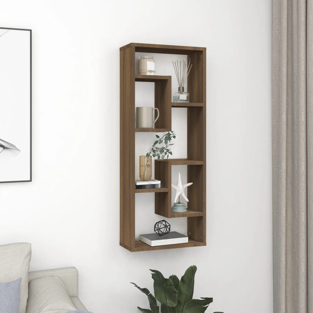 Étagère murale aspect chêne marron 36x16x90 cm en bois