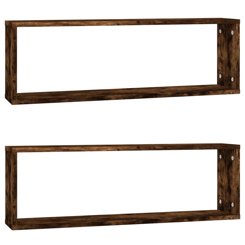 Etagères murales 2 pièces Chêne fumé 80x15x26,5 cm matériau bois