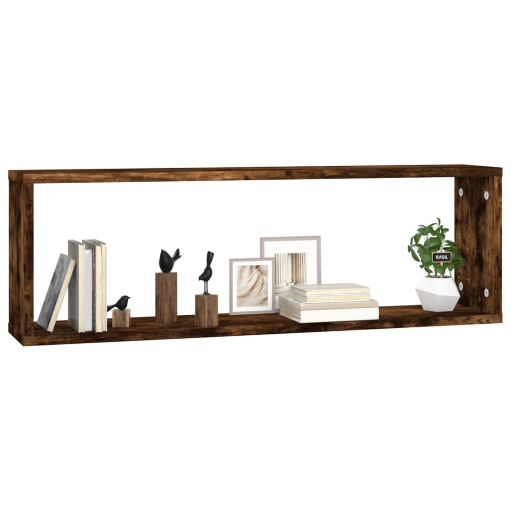 Etagères murales 2 pièces Chêne fumé 80x15x26,5 cm matériau bois