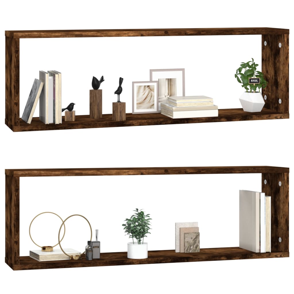 Etagères murales 2 pièces Chêne fumé 80x15x26,5 cm matériau bois
