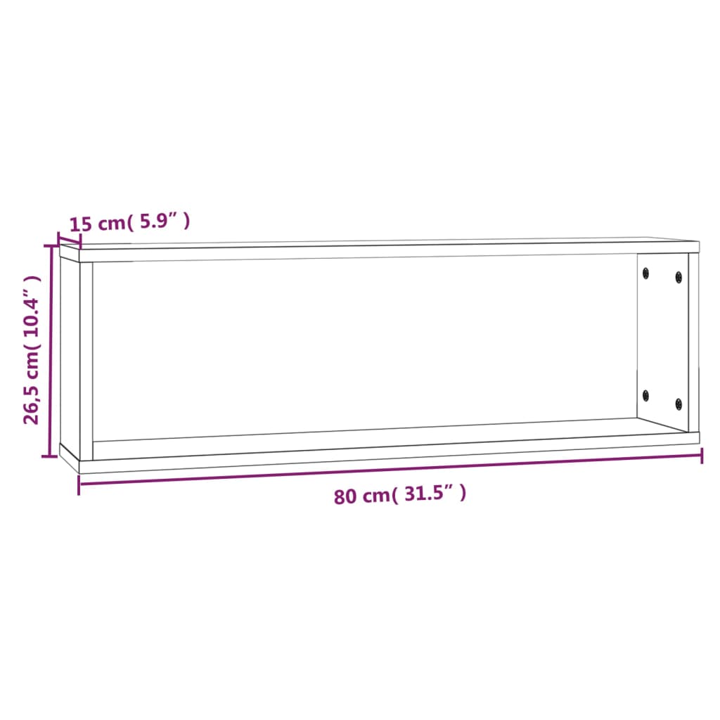 Etagères murales 2 pièces Chêne fumé 80x15x26,5 cm matériau bois