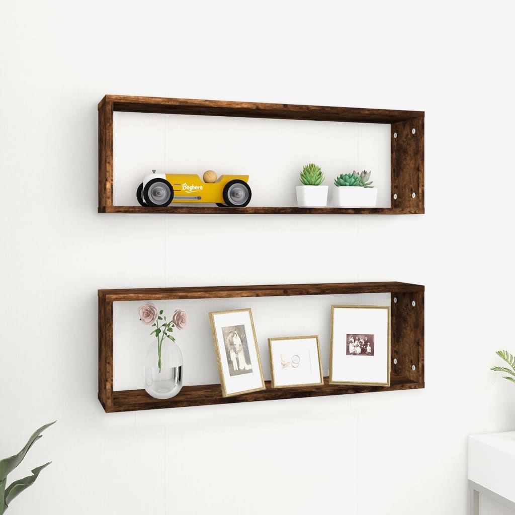Etagères murales 2 pièces Chêne fumé 80x15x26,5 cm matériau bois