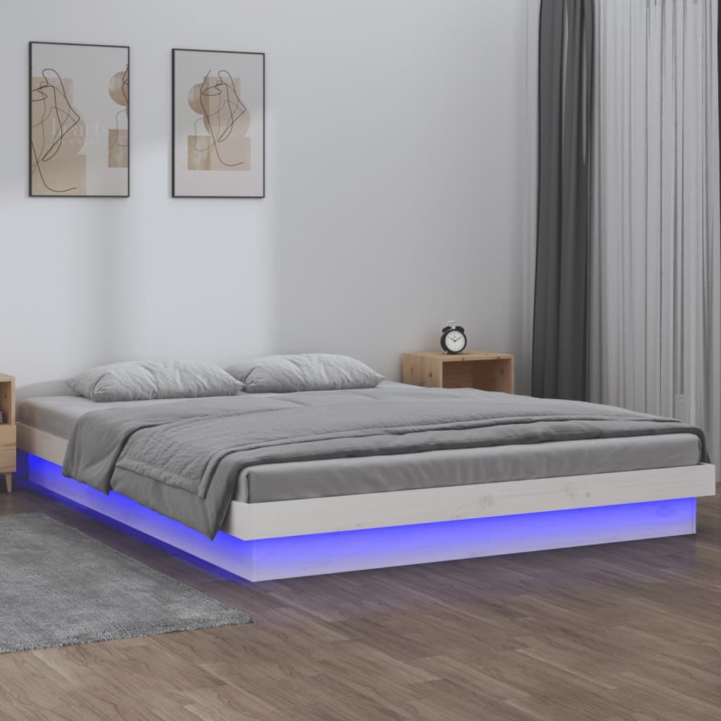Lit en bois massif avec éclairage LED blanc 140x200 cm