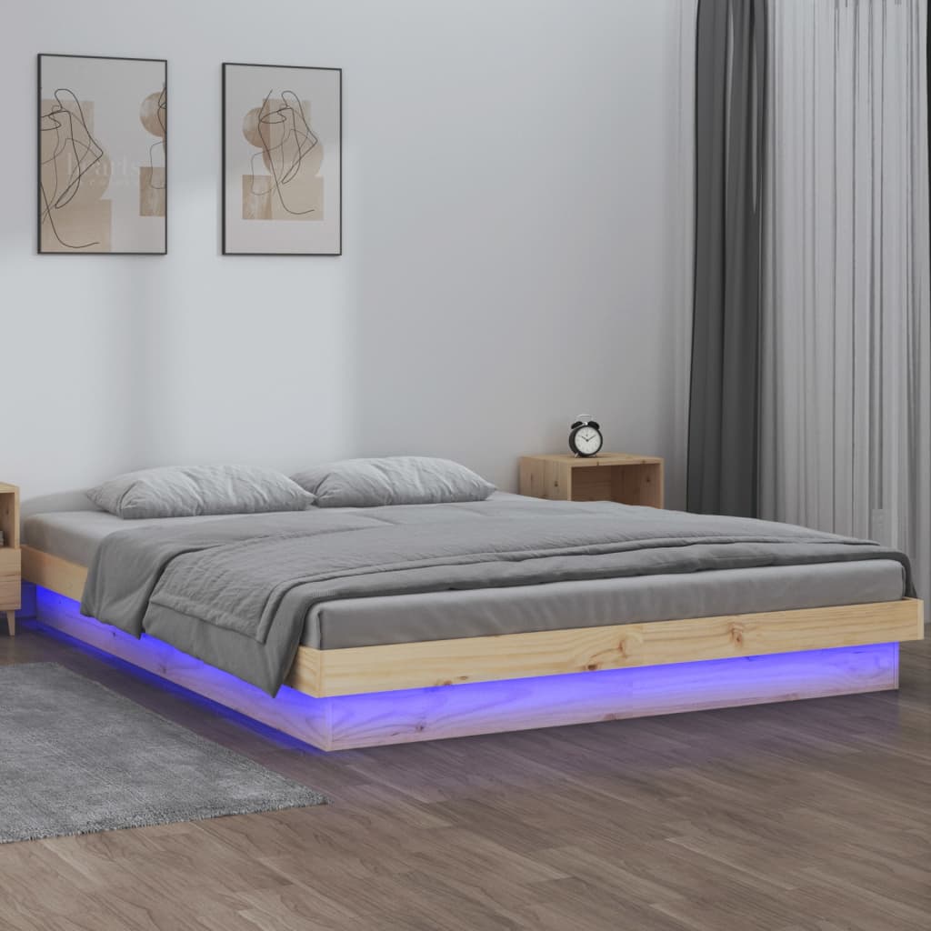 Lit en bois massif avec éclairage LED 200x200 cm massif