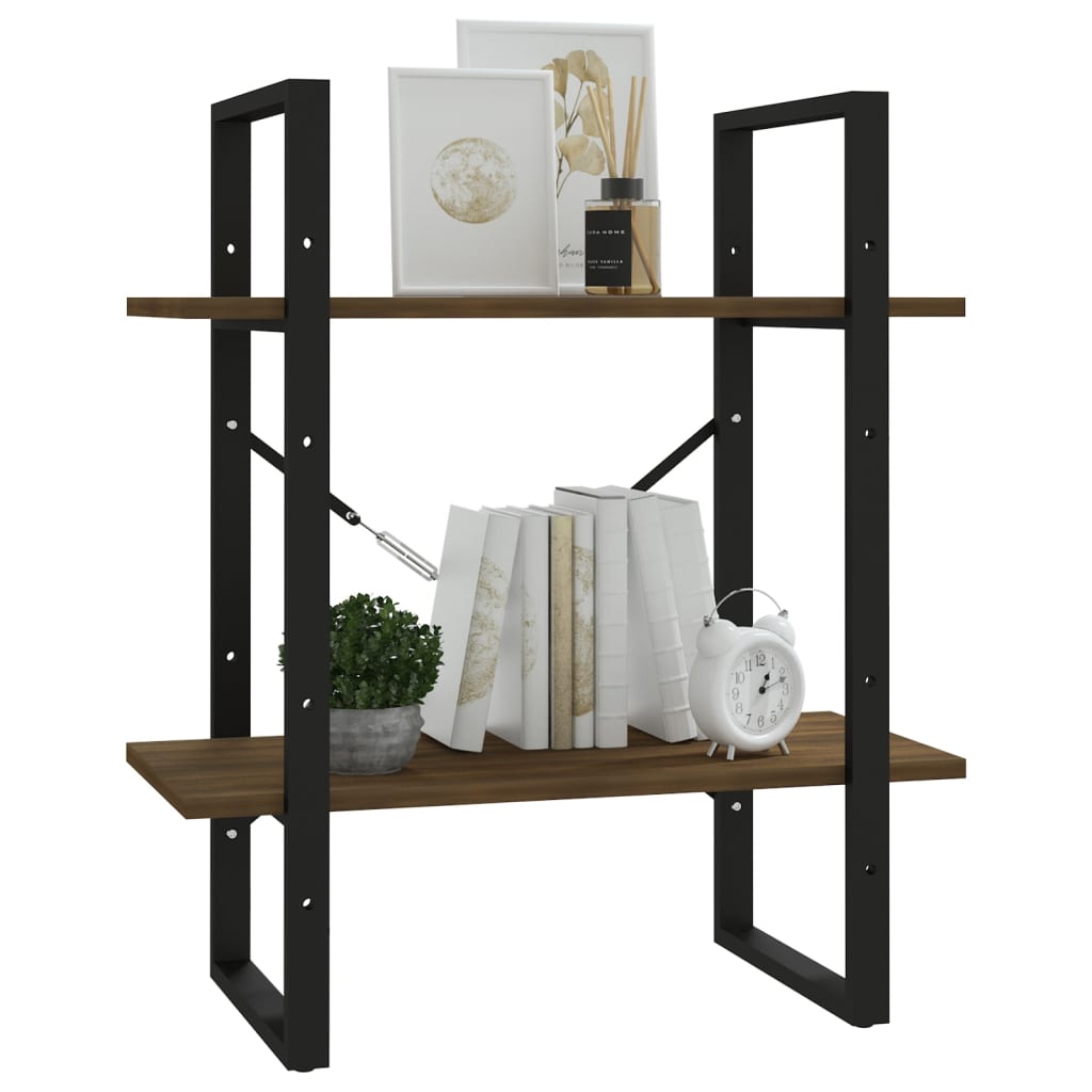 Bibliothèque 2 compartiments aspect chêne marron 60x30x70cm matière bois