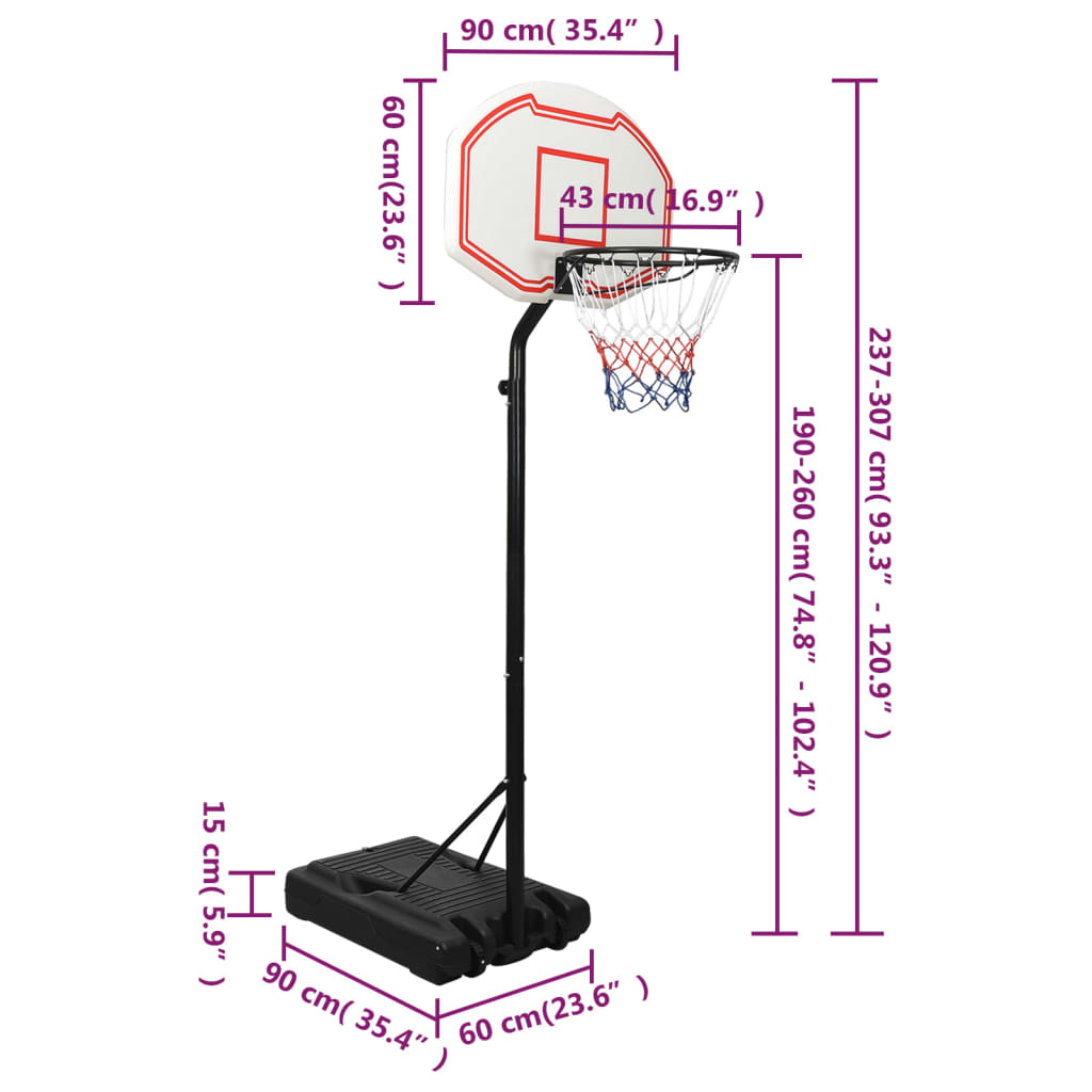 Support de basket blanc 237-307 cm en polyéthylène