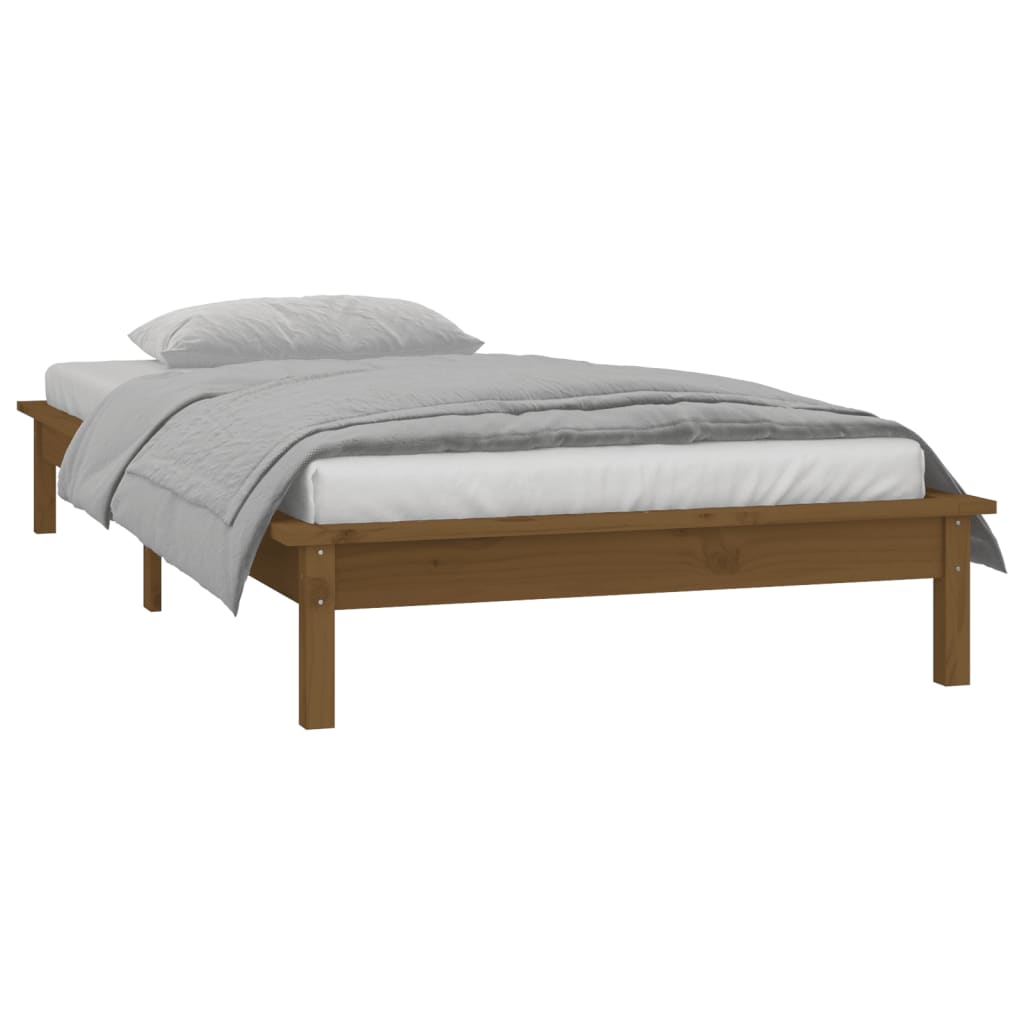 Lit en bois massif avec éclairage LED marron miel 90x200 cm