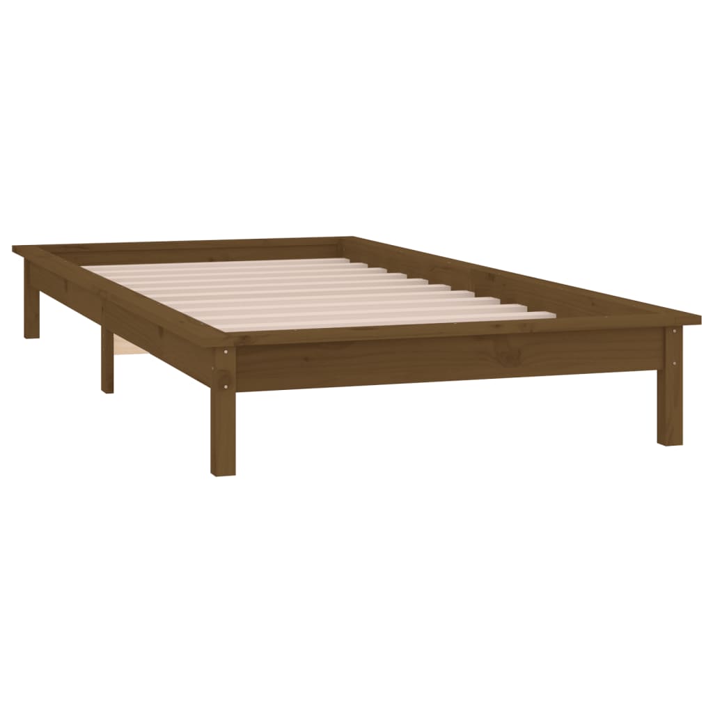 Lit en bois massif avec éclairage LED marron miel 90x200 cm
