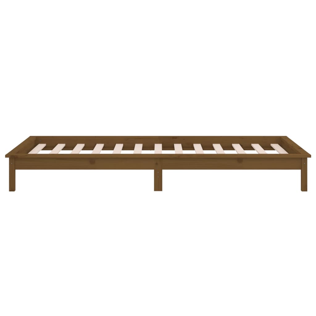 Lit en bois massif avec éclairage LED marron miel 90x200 cm
