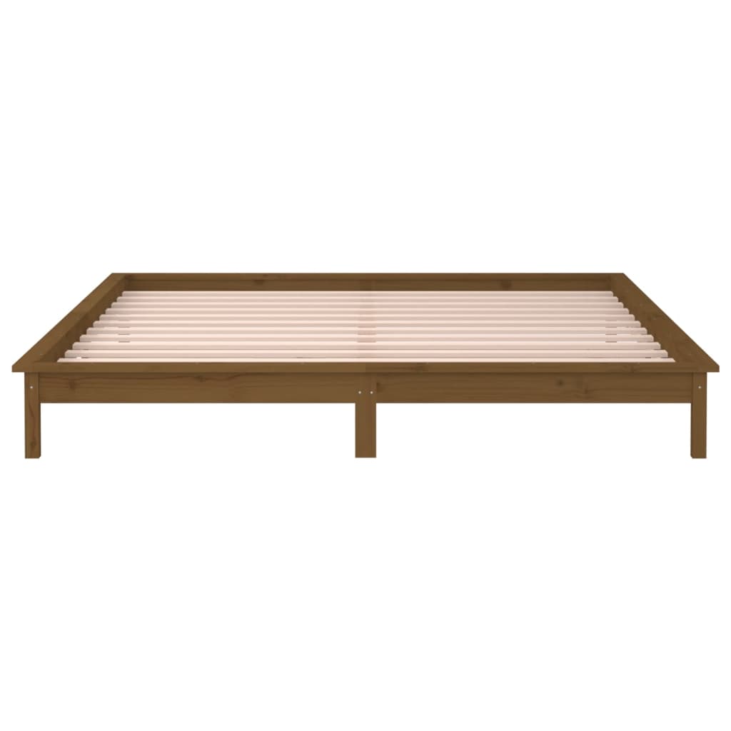 Lit en bois massif avec éclairage LED marron miel 200x200 cm