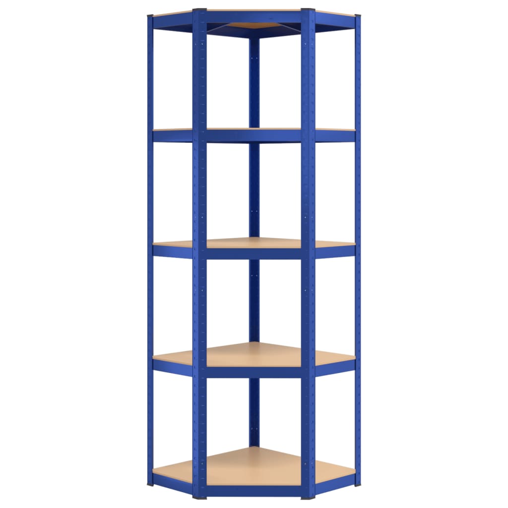 Corner shelf with 5 shelves blue steel & wood material