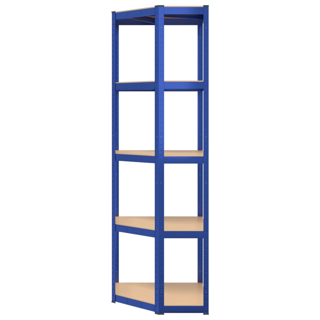 Corner shelf with 5 shelves blue steel & wood material