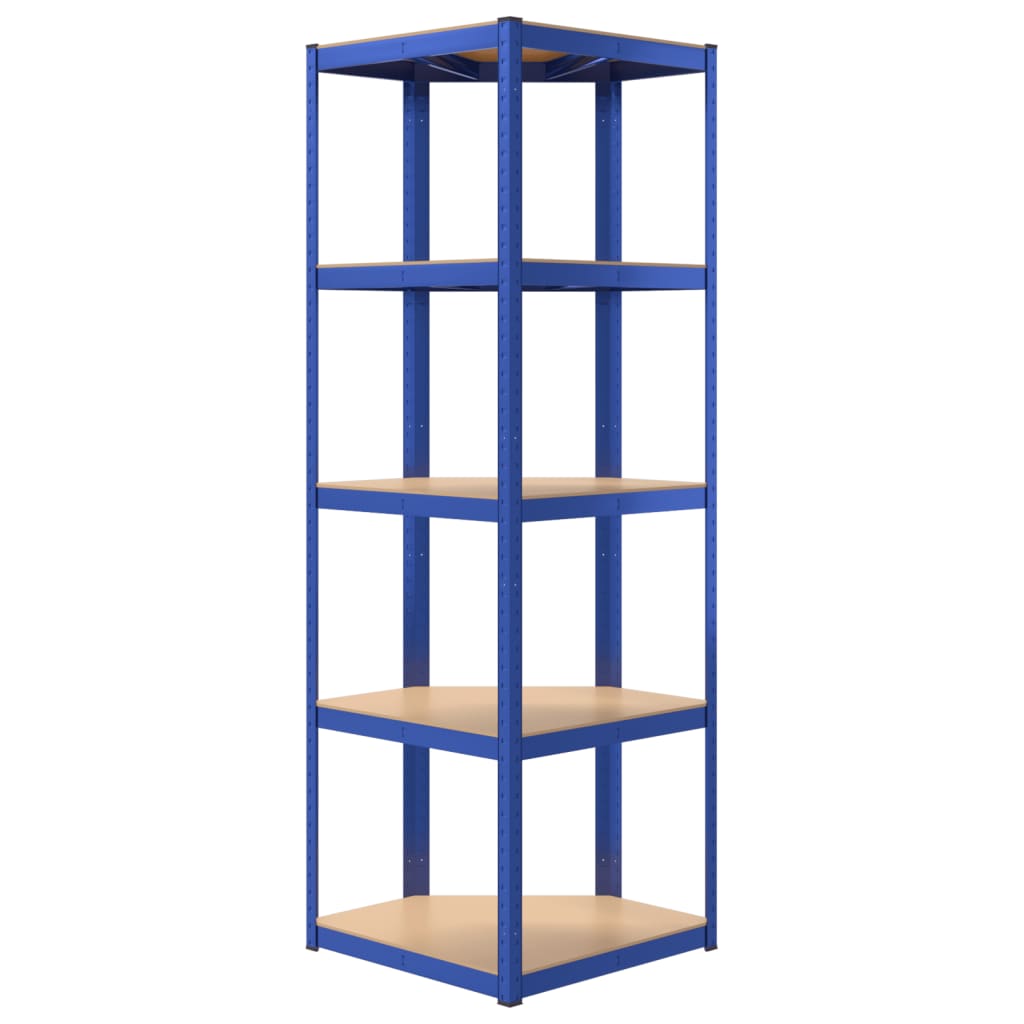 Corner shelf with 5 shelves blue steel & wood material