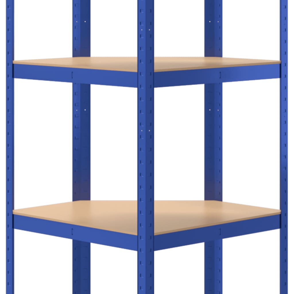 Corner shelf with 5 shelves blue steel & wood material