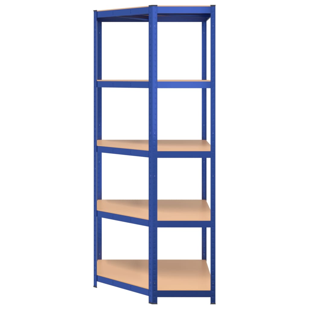 Corner shelf with 5 shelves blue steel & wood material