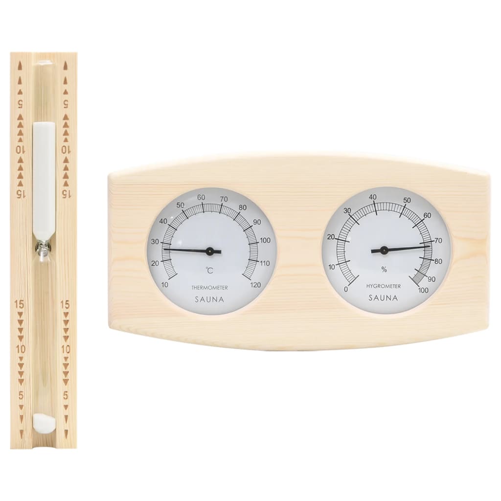 2-in-1 sauna hygrothermograph and hourglass set made of solid pine wood