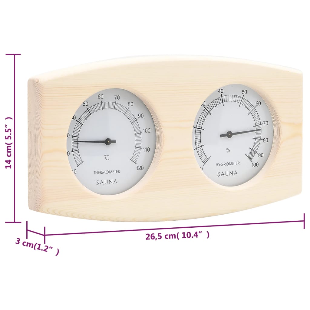 2-in-1 sauna hygrothermograph and hourglass set made of solid pine wood